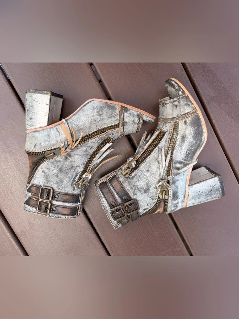 Freebird by Steven Silver Metallic Leather Ankle Booties “Zombie”